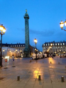 Place Vendome. We strolled along here one dark evening, so I pushed the light on this one quite a bit. How many $100,000+ watches were bering sold in the shops here? I can't begin to say . . .